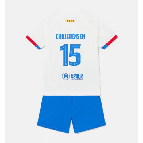 Fotbalové Dres Barcelona Andreas Christensen #15 Dětské Venkovní 2023-24 Krátký Rukáv (+ trenýrky)